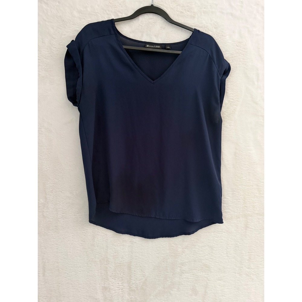 7th Avenue Design Studio‎ NY&Co Navy Blue V-Neck Cuffed Sleeve Blouse Medium